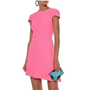 Alice + Olivia Fable hot pink asymmetrical ruffle cap sleeve mini dress 4